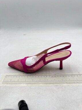 FSJ Hot Pink Mesh Pointy Toe High Heeled Slingback Pumps
